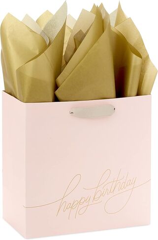 Hallmark Signature Studio 7" Medium Square Birthday Gift Bag with Tissue Paper (Blush Pink, Gold Foil Happy Birthday) for Wife, Daughter, Sister, Aunt, Teen in Saudi Arabia