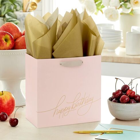 Hallmark Signature Studio 7" Medium Square Birthday Gift Bag with Tissue Paper (Blush Pink, Gold Foil Happy Birthday) for Wife, Daughter, Sister, Aunt, Teen in Saudi Arabia