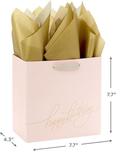 Hallmark Signature Studio 7" Medium Square Birthday Gift Bag with Tissue Paper (Blush Pink, Gold Foil Happy Birthday) for Wife, Daughter, Sister, Aunt, Teen in Saudi Arabia