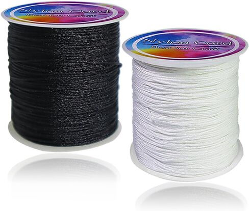 Ewparts سلسلة سوار لصنع السوار أسود + أبيض 2 لفة 1 مم 218 ياردة سلك نايلون أسود لحرف سوار الصداقة المكسيكية، الديكور، القلائد، مكرامية، صناعة المجوهرات 1 مم سلك خشخشة من الساتان in Kuwait