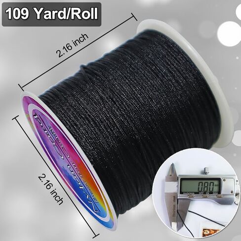 Ewparts سلسلة سوار لصنع السوار أسود + أبيض 2 لفة 1 مم 218 ياردة سلك نايلون أسود لحرف سوار الصداقة المكسيكية، الديكور، القلائد، مكرامية، صناعة المجوهرات 1 مم سلك خشخشة من الساتان in Kuwait