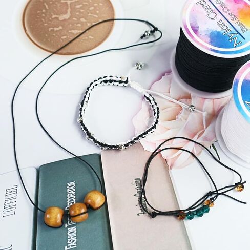 Ewparts سلسلة سوار لصنع السوار أسود + أبيض 2 لفة 1 مم 218 ياردة سلك نايلون أسود لحرف سوار الصداقة المكسيكية، الديكور، القلائد، مكرامية، صناعة المجوهرات 1 مم سلك خشخشة من الساتان in Kuwait