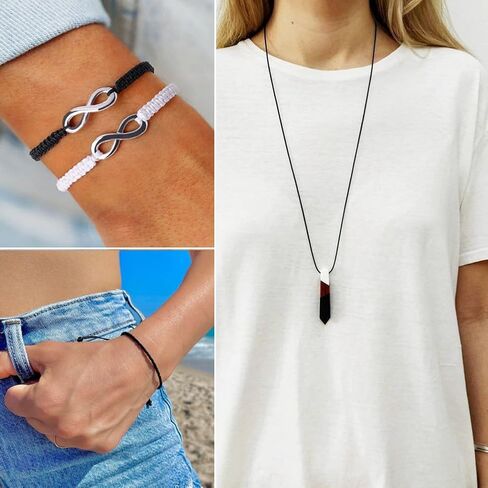 Ewparts سلسلة سوار لصنع السوار أسود + أبيض 2 لفة 1 مم 218 ياردة سلك نايلون أسود لحرف سوار الصداقة المكسيكية، الديكور، القلائد، مكرامية، صناعة المجوهرات 1 مم سلك خشخشة من الساتان in Kuwait