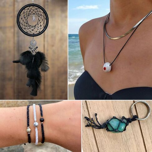 Ewparts سلسلة سوار لصنع السوار أسود + أبيض 2 لفة 1 مم 218 ياردة سلك نايلون أسود لحرف سوار الصداقة المكسيكية، الديكور، القلائد، مكرامية، صناعة المجوهرات 1 مم سلك خشخشة من الساتان in Kuwait