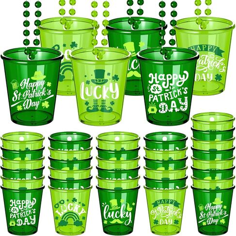 24 Pcs St. Patrick's Day Shot Glass Necklaces Shot Glass on Beaded Necklace Green Shamrock Bead Necklace Shot Glass St Patrick's Day Lucky Party Beer Cups for St. Patrick's Day Party Favors, 6 Styles in Saudi Arabia
