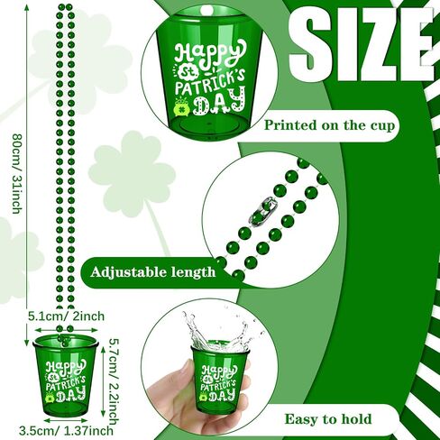 24 Pcs St. Patrick's Day Shot Glass Necklaces Shot Glass on Beaded Necklace Green Shamrock Bead Necklace Shot Glass St Patrick's Day Lucky Party Beer Cups for St. Patrick's Day Party Favors, 6 Styles in Saudi Arabia