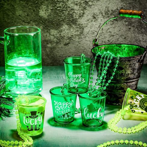24 Pcs St. Patrick's Day Shot Glass Necklaces Shot Glass on Beaded Necklace Green Shamrock Bead Necklace Shot Glass St Patrick's Day Lucky Party Beer Cups for St. Patrick's Day Party Favors, 6 Styles in Saudi Arabia