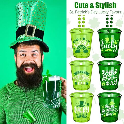 24 Pcs St. Patrick's Day Shot Glass Necklaces Shot Glass on Beaded Necklace Green Shamrock Bead Necklace Shot Glass St Patrick's Day Lucky Party Beer Cups for St. Patrick's Day Party Favors, 6 Styles in Saudi Arabia