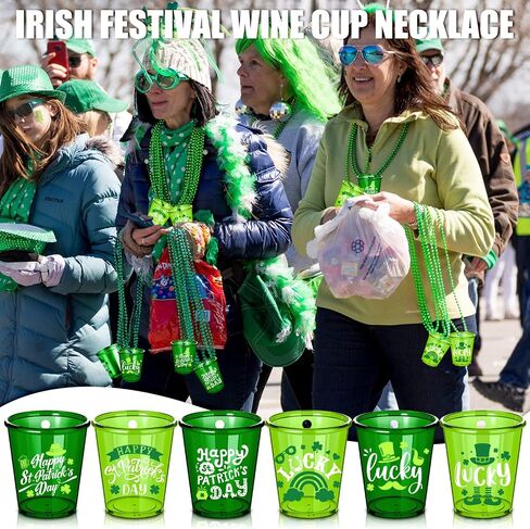 24 Pcs St. Patrick's Day Shot Glass Necklaces Shot Glass on Beaded Necklace Green Shamrock Bead Necklace Shot Glass St Patrick's Day Lucky Party Beer Cups for St. Patrick's Day Party Favors, 6 Styles in Saudi Arabia