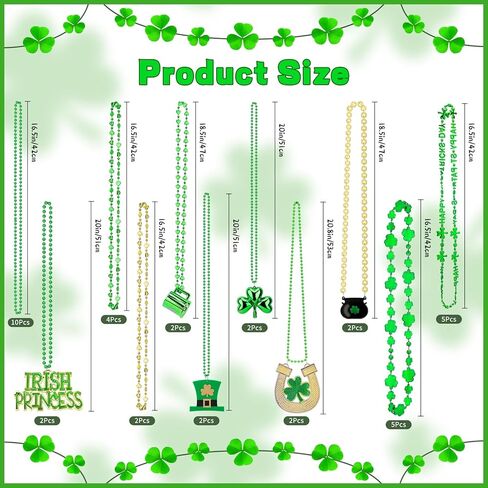 Hysagtek 38 قطعة من قلادات عيد القديس باتريك، 11 نوعًا من إكسسوارات خرز عيد القديس باتريك، خرز أخضر شامروك كوب البيرة عملات معدنية وقبعة بكميات كبيرة من أجل لوازم حفلات العرض in Kuwait