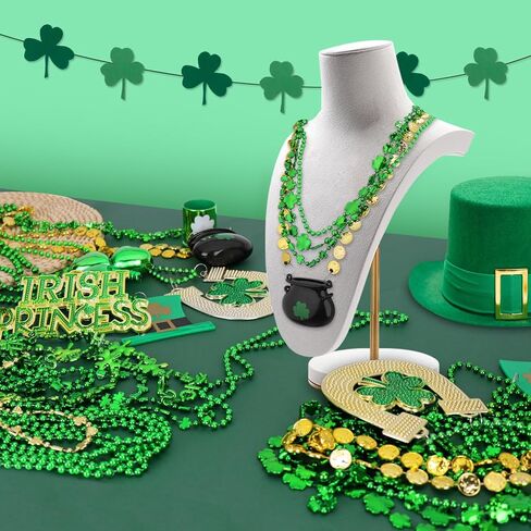 Hysagtek 38 قطعة من قلادات عيد القديس باتريك، 11 نوعًا من إكسسوارات خرز عيد القديس باتريك، خرز أخضر شامروك كوب البيرة عملات معدنية وقبعة بكميات كبيرة من أجل لوازم حفلات العرض in Kuwait
