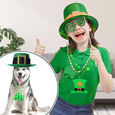 Hysagtek 38 قطعة من قلادات عيد القديس باتريك، 11 نوعًا من إكسسوارات خرز عيد القديس باتريك، خرز أخضر شامروك كوب البيرة عملات معدنية وقبعة بكميات كبيرة من أجل لوازم حفلات العرض in Kuwait