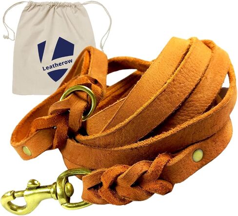 Braided Leather Dog Leash 10 Foot - Full Grain Heavy Duty Dog Leashes for Large Medium Small Dogs. 10 Ft Soft Leather Lead | Best for Training Hiking Walking Actual Size (Dark Brown) in Kuwait