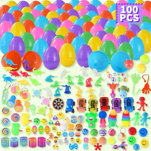 100 بيضة عيد الفصح مع ألعاب داخل الألعاب لبيض عيد الفصح المملوء، بيض عيد الفصح البلاستيكي مقاس 2.5 بوصة لحشو سلة عيد الفصح، حشو صيد بيض عيد الفصح، هدايا حفلات عيد الفصح للأطفال الصغار الأولاد والبنات in Kuwait