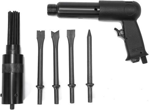 مجموعة مطرقة هواء ذات أسطوانة طويلة 250 شديدة التحمل مكونة من 5 قطع إزميل، مع ملحق قشارة إبرة مدمج، قوي in Kuwait