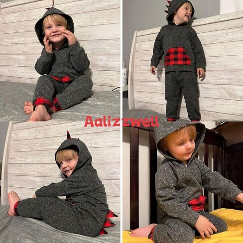 بدلة رياضية بغطاء للرأس على شكل ديناصور للأطفال الصغار من Aalizzwell لخريف وشتاء in Kuwait