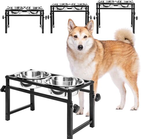 SCENEREAL Adjustable Elevated Dog Bowls - Adjusts 11in to 16in Stainless Steel Raised Pet Feeder, Dog Water Dishes Station Food Bowls Stand for Medium Large Dogs, Bowls Size 7.5"x 2.5" in Saudi Arabia