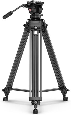 ULANZI MT-81 حامل ثلاثي احترافي للفيديو شديد التحمل مع رأس سائل، مقلاة 360 درجة و-75 درجة/+90 درجة رأس إمالة، موزع متوسط ​​المستوى، ساق أنبوبية مزدوجة من الألومنيوم لكاميرات الفيديو DSLR، 61 بوصة أقصى تحميل 17.6 رطل in Kuwait