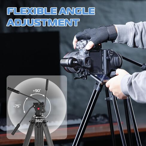 ULANZI MT-81 حامل ثلاثي احترافي للفيديو شديد التحمل مع رأس سائل، مقلاة 360 درجة و-75 درجة/+90 درجة رأس إمالة، موزع متوسط ​​المستوى، ساق أنبوبية مزدوجة من الألومنيوم لكاميرات الفيديو DSLR، 61 بوصة أقصى تحميل 17.6 رطل in Kuwait