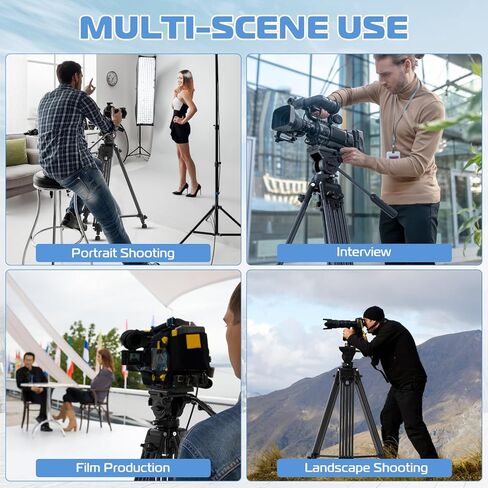 ULANZI MT-81 حامل ثلاثي احترافي للفيديو شديد التحمل مع رأس سائل، مقلاة 360 درجة و-75 درجة/+90 درجة رأس إمالة، موزع متوسط ​​المستوى، ساق أنبوبية مزدوجة من الألومنيوم لكاميرات الفيديو DSLR، 61 بوصة أقصى تحميل 17.6 رطل in Kuwait