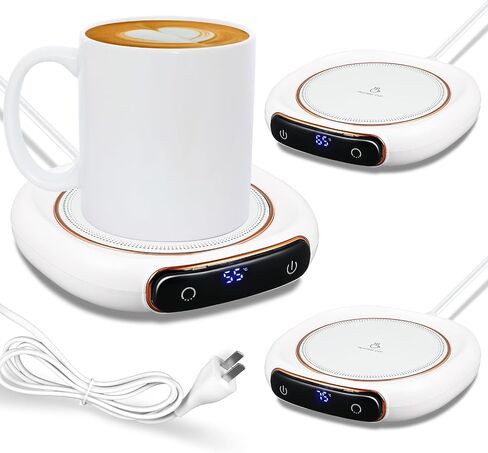 2 Pack Smart Mug Warmers for Desk Electric Coffee Mug Warmers Candle Heater with 3 Temperature Settings 25W Beverage Thermostatic Warmer 8h Auto Shut Off, 55℃, 65℃, 75℃ in Saudi Arabia