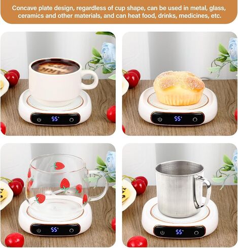 2 Pack Smart Mug Warmers for Desk Electric Coffee Mug Warmers Candle Heater with 3 Temperature Settings 25W Beverage Thermostatic Warmer 8h Auto Shut Off, 55℃, 65℃, 75℃ in Saudi Arabia