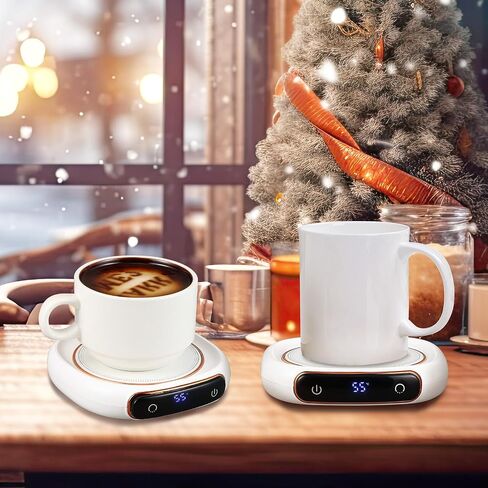 2 Pack Smart Mug Warmers for Desk Electric Coffee Mug Warmers Candle Heater with 3 Temperature Settings 25W Beverage Thermostatic Warmer 8h Auto Shut Off, 55℃, 65℃, 75℃ in Saudi Arabia