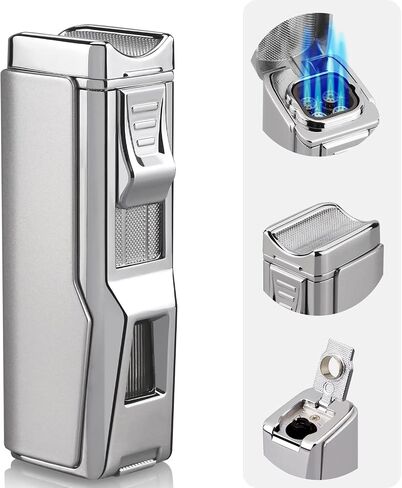 Torch Lighter, 4 Jet Flame Lighter Refillable Butane Windproof Lighter Gift for Men Women (Mahogany, Without Gas) in Kuwait