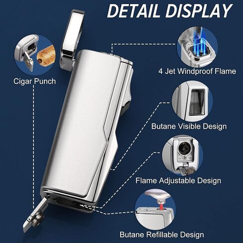 Torch Lighter, 4 Jet Flame Lighter Refillable Butane Windproof Lighter Gift for Men Women (Mahogany, Without Gas) in Kuwait