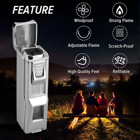 Torch Lighter, 4 Jet Flame Lighter Refillable Butane Windproof Lighter Gift for Men Women (Mahogany, Without Gas) in Kuwait