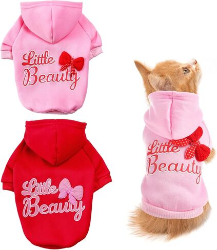 قطعتان من سترة بغطاء للرأس للكلاب، ملابس للحيوانات الأليفة باللون الوردي والأحمر، سترة بقلنسوة للكلاب مع فتحة للحزام، سترة صغيرة جميلة للحيوانات الأليفة لعيد الحب وعيد الميلاد للسلالات الصغيرة والمتوسطة مقاس L in Kuwait