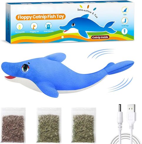 ألعاب Aucenix المرنة للقطط النعناع البري، لعبة القطط الكهربائية التفاعلية المرفرفة لمضغ القطط في الأماكن المغلقة، لعبة ركل الأسماك المتحركة واقعية مع شاحن USB، محاكاة الذيل الذي يهز تلقائيًا (دولفين) in Kuwait