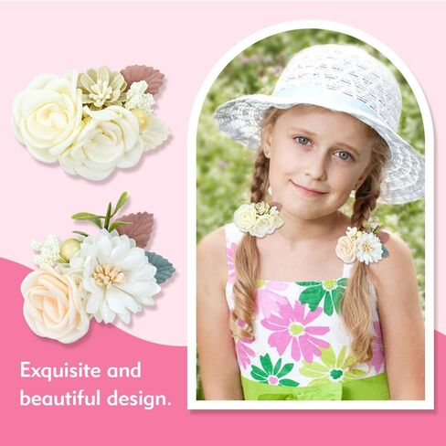 8 Pack Decorative Pearl Flower Hair Ties Rubber Bands Elastics Stretchy Floral Hair Scrunchies Pigtail Ponytail Holders for Baby Girls Infants Toddlers Kids Teens in Saudi Arabia