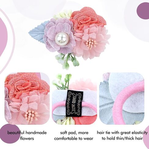 8 Pack Decorative Pearl Flower Hair Ties Rubber Bands Elastics Stretchy Floral Hair Scrunchies Pigtail Ponytail Holders for Baby Girls Infants Toddlers Kids Teens in Saudi Arabia