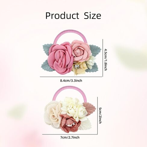 8 Pack Decorative Pearl Flower Hair Ties Rubber Bands Elastics Stretchy Floral Hair Scrunchies Pigtail Ponytail Holders for Baby Girls Infants Toddlers Kids Teens in Saudi Arabia