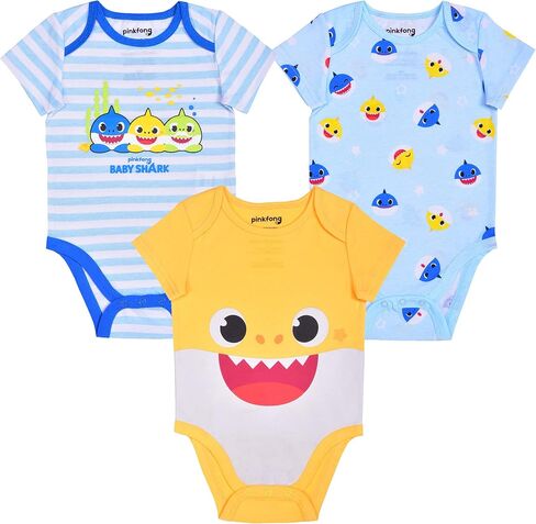 بدلة قصيرة الأكمام للأولاد من Nickelodeon Baby Shark مكونة من 3 قطع لحديثي الولادة والرضع - أزرق/أصفر in Saudi Arabia