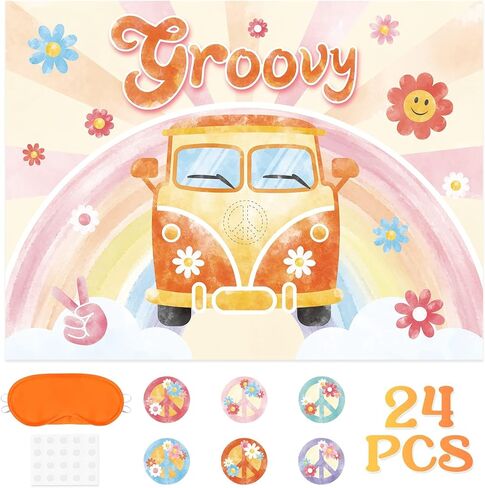 WENNNSAI Pin The Peace Sign on The Hippie Van Party Game - 20 بوصة × 28 بوصة للأطفال مع 24 ملصقًا لوازم ألعاب حفلات أعياد الميلاد الرائعة من هيبي لتزيين جدران غرفة المنزل in Saudi Arabia