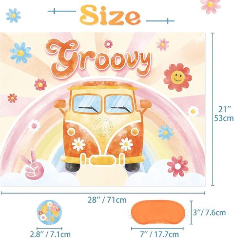 WENNNSAI Pin The Peace Sign on The Hippie Van Party Game - 20 بوصة × 28 بوصة للأطفال مع 24 ملصقًا لوازم ألعاب حفلات أعياد الميلاد الرائعة من هيبي لتزيين جدران غرفة المنزل in Saudi Arabia