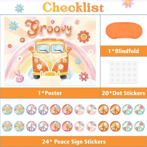 WENNNSAI Pin The Peace Sign on The Hippie Van Party Game - 20 بوصة × 28 بوصة للأطفال مع 24 ملصقًا لوازم ألعاب حفلات أعياد الميلاد الرائعة من هيبي لتزيين جدران غرفة المنزل in Saudi Arabia