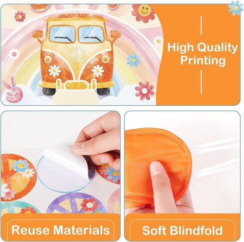 WENNNSAI Pin The Peace Sign on The Hippie Van Party Game - 20 بوصة × 28 بوصة للأطفال مع 24 ملصقًا لوازم ألعاب حفلات أعياد الميلاد الرائعة من هيبي لتزيين جدران غرفة المنزل in Saudi Arabia