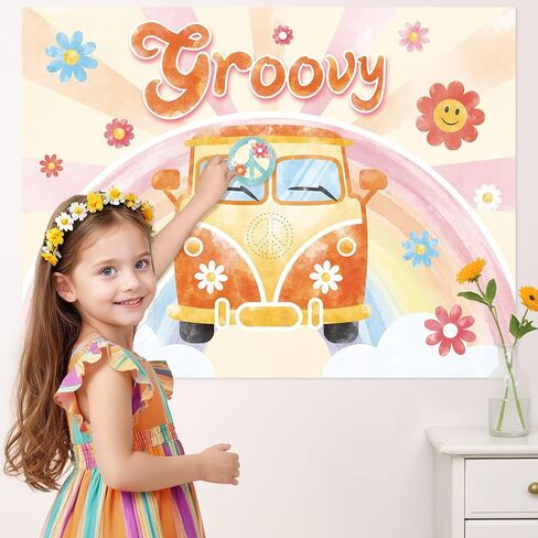WENNNSAI Pin The Peace Sign on The Hippie Van Party Game - 20 بوصة × 28 بوصة للأطفال مع 24 ملصقًا لوازم ألعاب حفلات أعياد الميلاد الرائعة من هيبي لتزيين جدران غرفة المنزل in Saudi Arabia