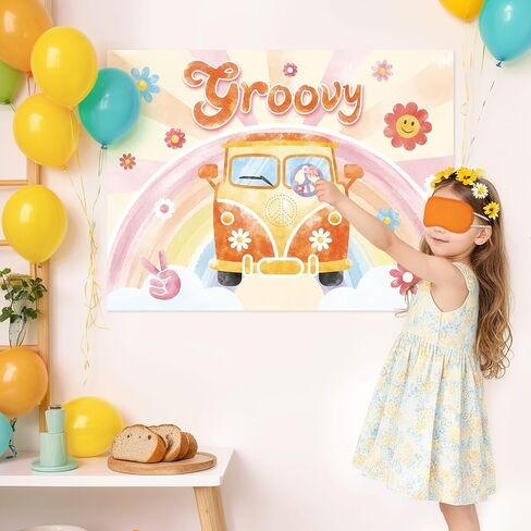 WENNNSAI Pin The Peace Sign on The Hippie Van Party Game - 20 بوصة × 28 بوصة للأطفال مع 24 ملصقًا لوازم ألعاب حفلات أعياد الميلاد الرائعة من هيبي لتزيين جدران غرفة المنزل in Saudi Arabia