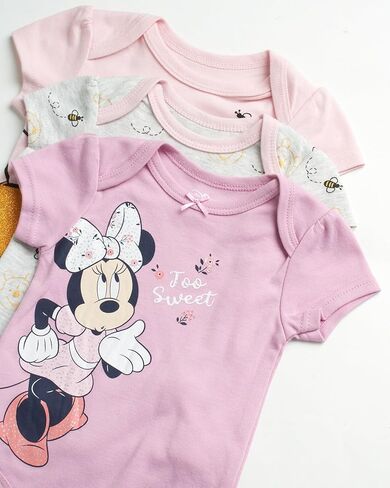Disney Baby Girls Minnie Mouse & Winnie the Pooh 6 Pack Short Sleeve Bodysuits (Newborn, 0-9 Months) in Saudi Arabia