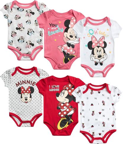 Disney Baby Girls Minnie Mouse & Winnie the Pooh 6 Pack Short Sleeve Bodysuits (Newborn, 0-9 Months) in Saudi Arabia