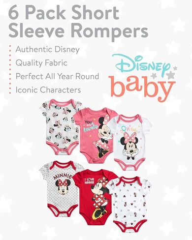 Disney Baby Girls Minnie Mouse & Winnie the Pooh 6 Pack Short Sleeve Bodysuits (Newborn, 0-9 Months) in Saudi Arabia