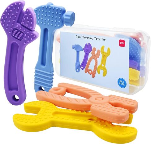 حلقات تسنين من السيليكون للأطفال، حلقات تسنين بالفريزر للأطفال، ألعاب تسنين من السيليكون للأطفال، ألعاب مضغ للأطفال لتخفيف آلام التسنين، ألعاب حسية للأطفال، ألعاب تسنين مجمدة للأطفال - 4 عبوات in Kuwait