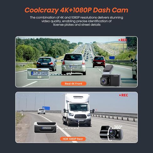 N6 Dash Cam أمامية وخلفية، واي فاي مدمج GPS 4K+1080P كاميرا داش مزدوجة للسيارات، شاشة لمس IPS 3 بوصة، زاوية واسعة 170 درجة، رؤية ليلية، شاشة وقوف السيارات 24 ساعة، مستشعر الجاذبية، تسجيل حلقي in Kuwait