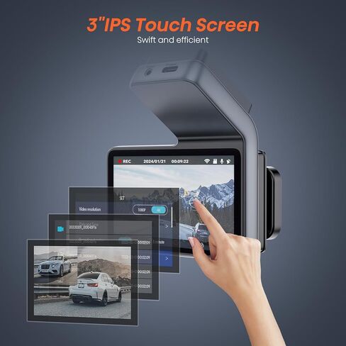 N6 Dash Cam أمامية وخلفية، واي فاي مدمج GPS 4K+1080P كاميرا داش مزدوجة للسيارات، شاشة لمس IPS 3 بوصة، زاوية واسعة 170 درجة، رؤية ليلية، شاشة وقوف السيارات 24 ساعة، مستشعر الجاذبية، تسجيل حلقي in Kuwait