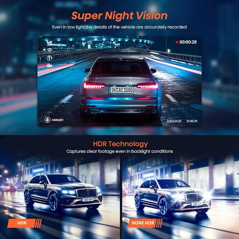 N6 Dash Cam أمامية وخلفية، واي فاي مدمج GPS 4K+1080P كاميرا داش مزدوجة للسيارات، شاشة لمس IPS 3 بوصة، زاوية واسعة 170 درجة، رؤية ليلية، شاشة وقوف السيارات 24 ساعة، مستشعر الجاذبية، تسجيل حلقي in Kuwait
