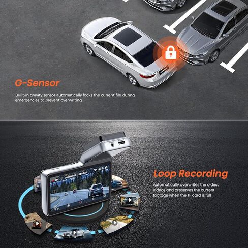 N6 Dash Cam أمامية وخلفية، واي فاي مدمج GPS 4K+1080P كاميرا داش مزدوجة للسيارات، شاشة لمس IPS 3 بوصة، زاوية واسعة 170 درجة، رؤية ليلية، شاشة وقوف السيارات 24 ساعة، مستشعر الجاذبية، تسجيل حلقي in Kuwait